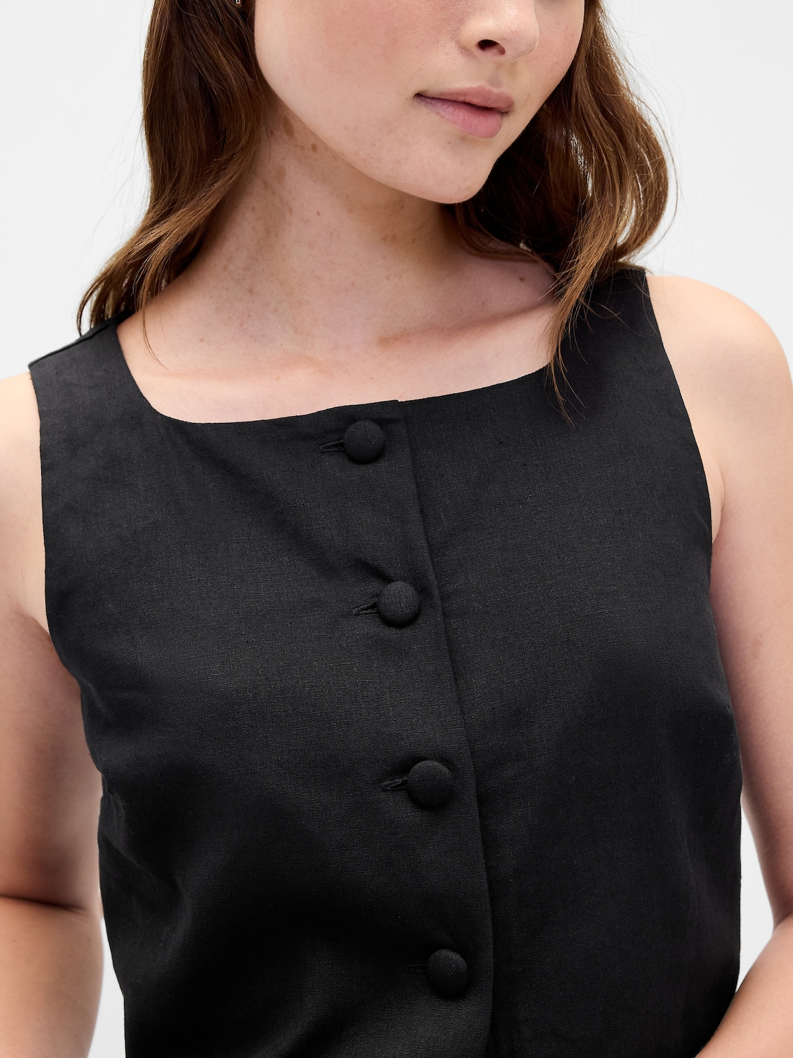 Linen-Blend Button-Front Shell Top