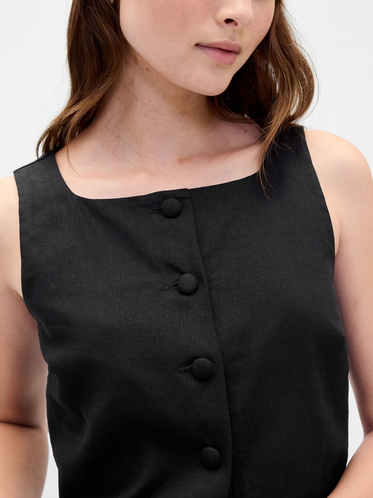 Linen-Blend Button-Front Shell Top