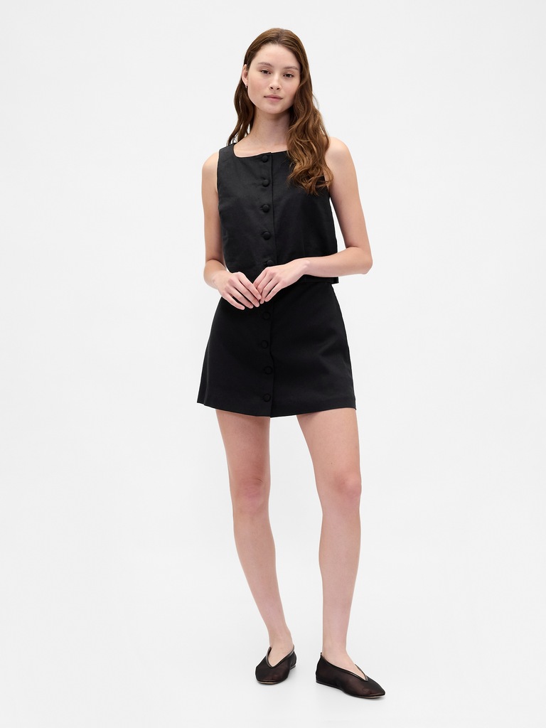 Linen-Blend Button-Front Shell Top