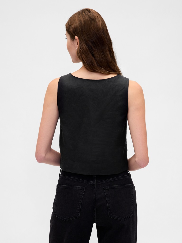 Linen-Blend Button-Front Shell Top