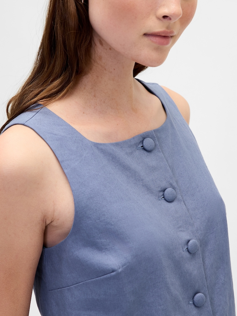 Linen-Blend Button-Front Shell Top