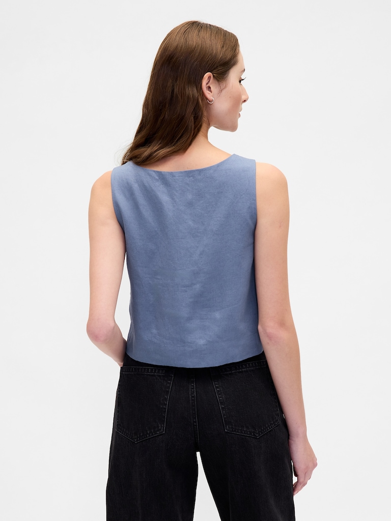 Linen-Blend Button-Front Shell Top