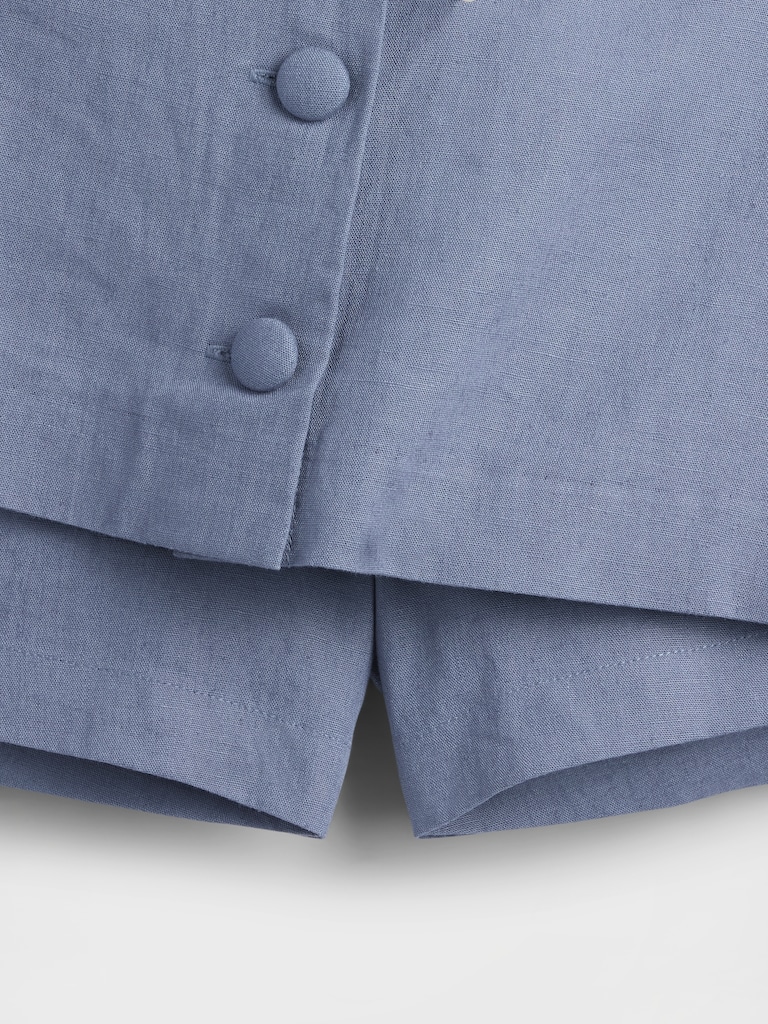 Linen-Blend Button-Front Mini Skort