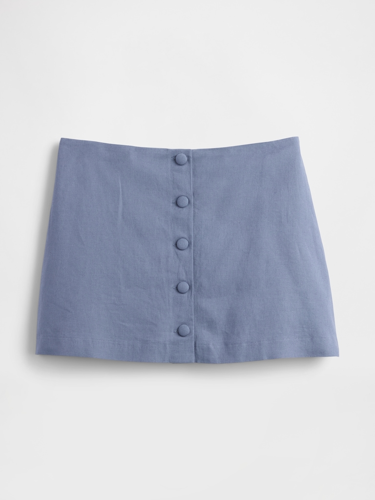 Linen-Blend Button-Front Mini Skort