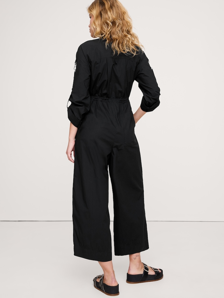 Cotton Poplin Zip Utility Cropped Jumpsuit