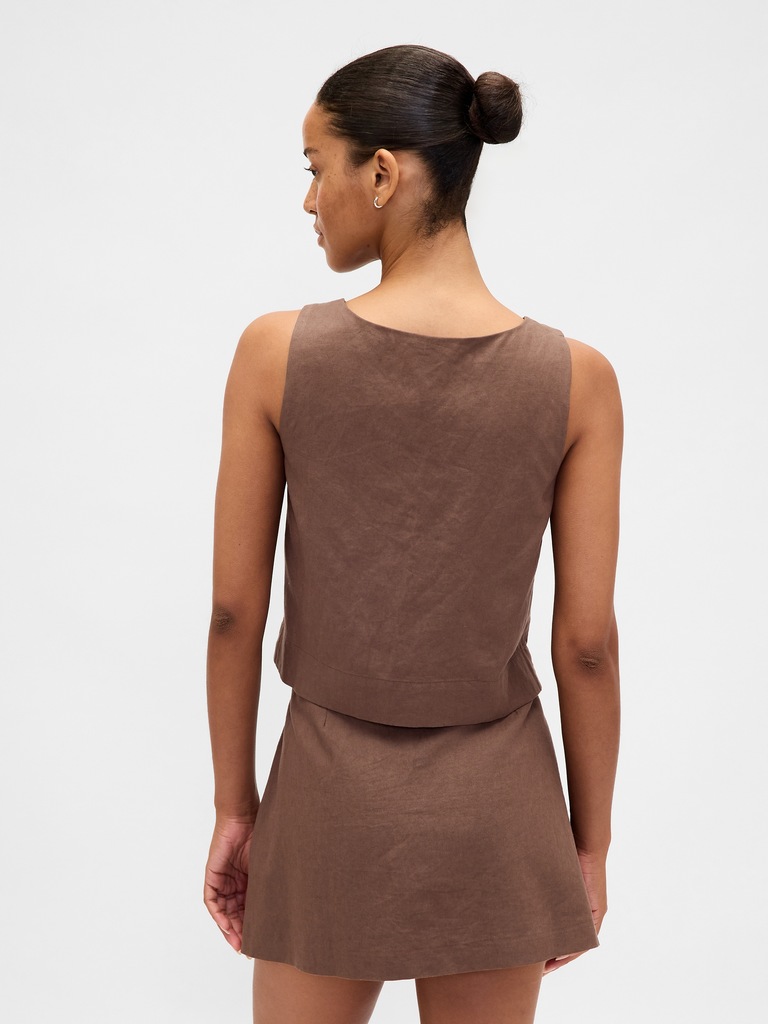 Linen-Blend Button-Front Shell Top