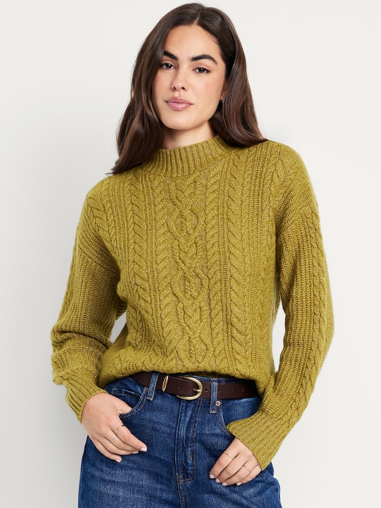 SoSoft Cropped Mock-Neck Cable Sweater