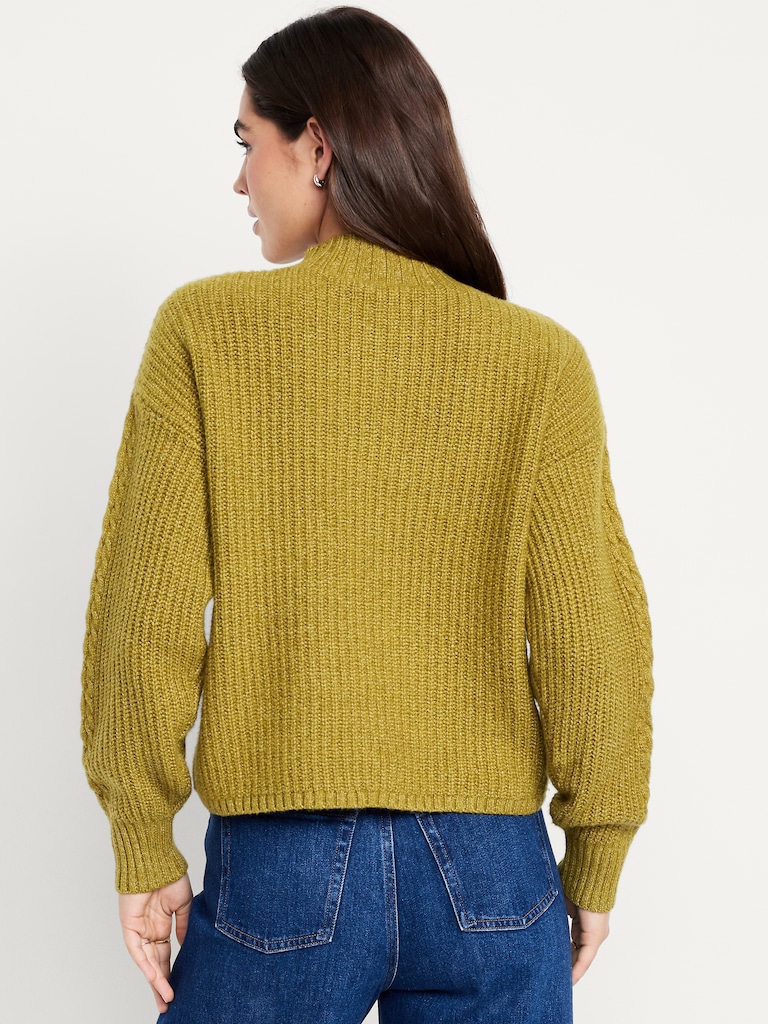 SoSoft Cropped Mock-Neck Cable Sweater