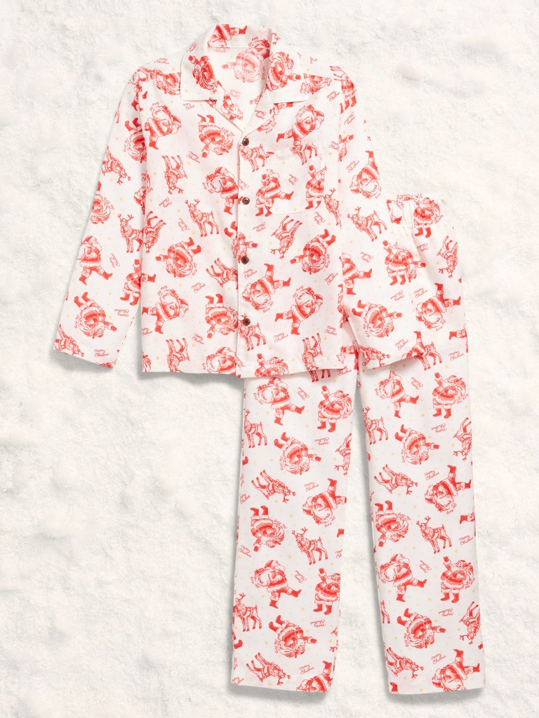 Printed Gender-Neutral Button-Front Pajama Set for Kids