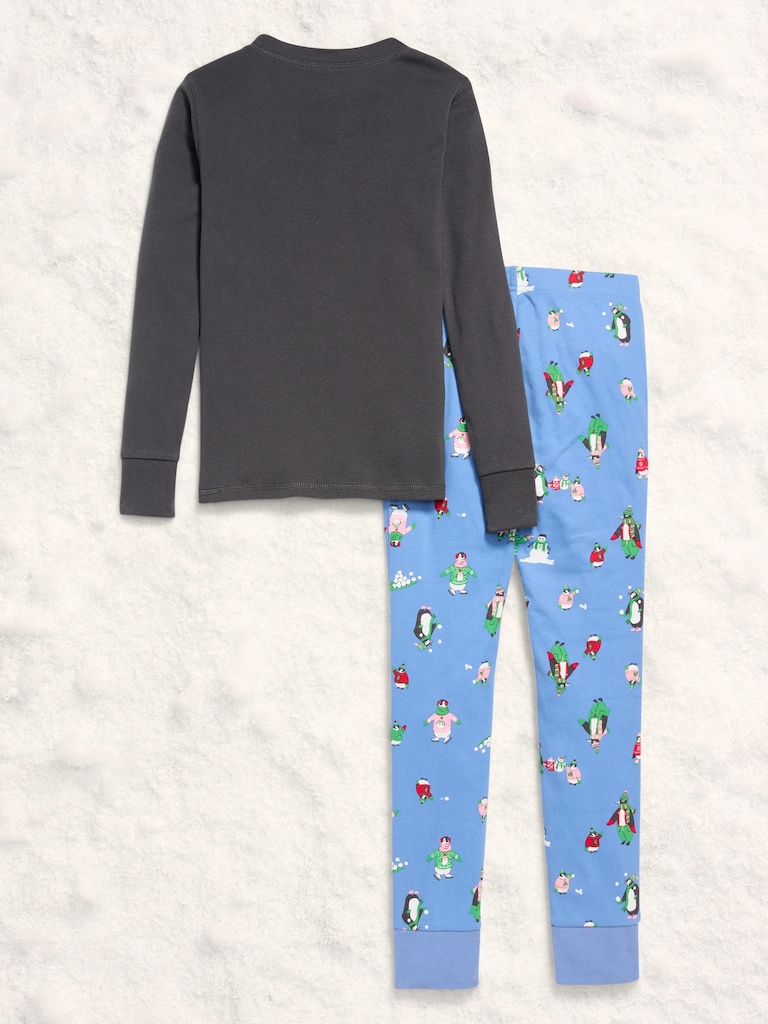 Gender-Neutral Snug-Fit Graphic Pajama Set for Kids
