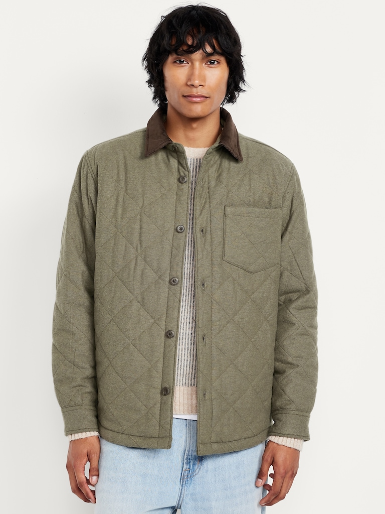 Sherpa-Lined Quilted Flannel Shacket