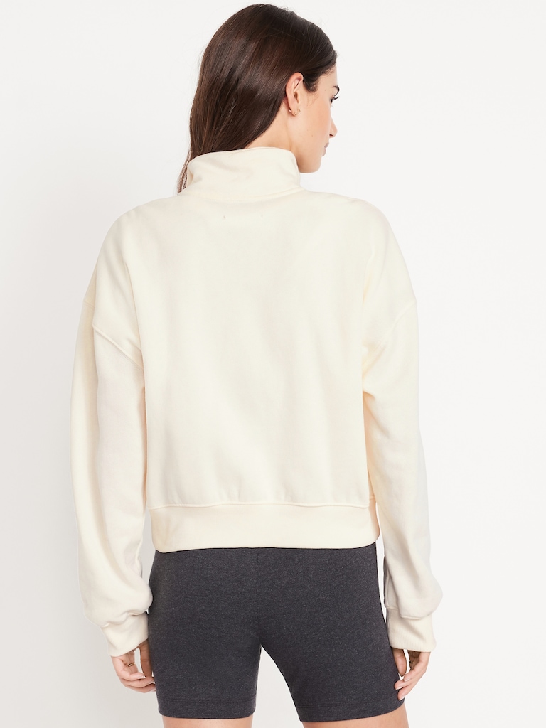 Oversized Logo-Graphic Cropped Half-Zip Pullover