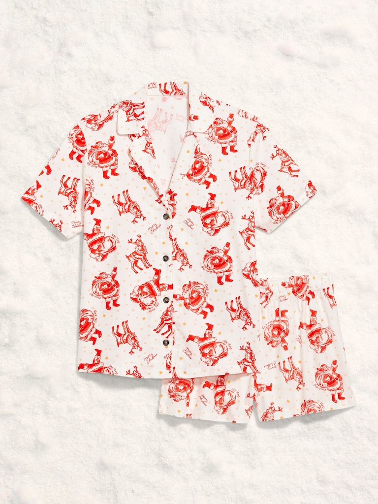 Printed Flannel Pajama Short Set for Women