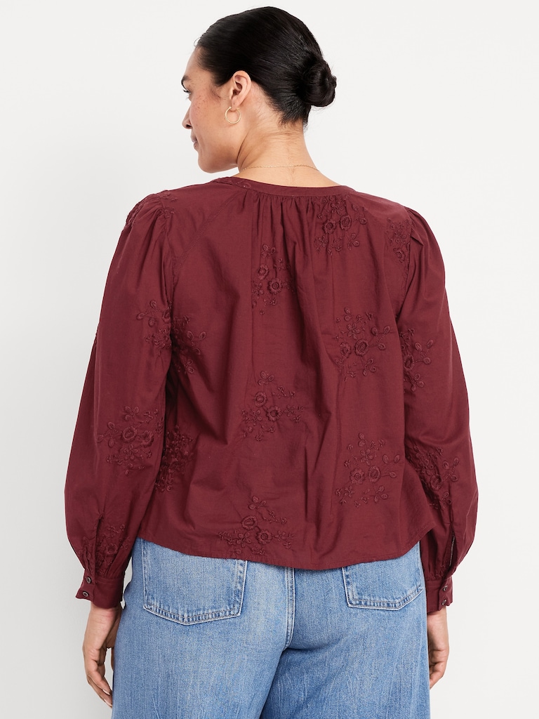 Button-Down Embroidered Top