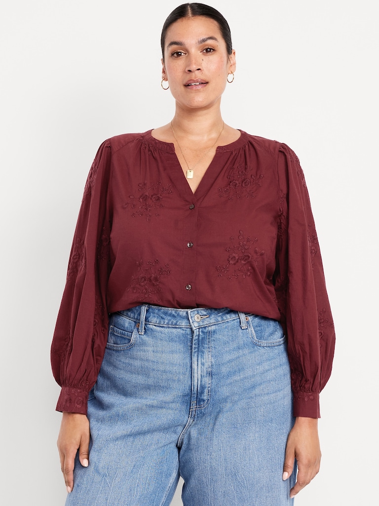 Button-Down Embroidered Top