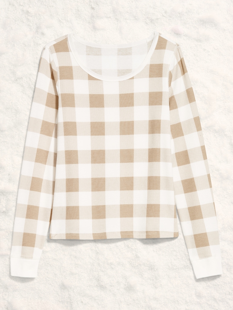 Scoop-Neck Waffle Pajama Top for Women