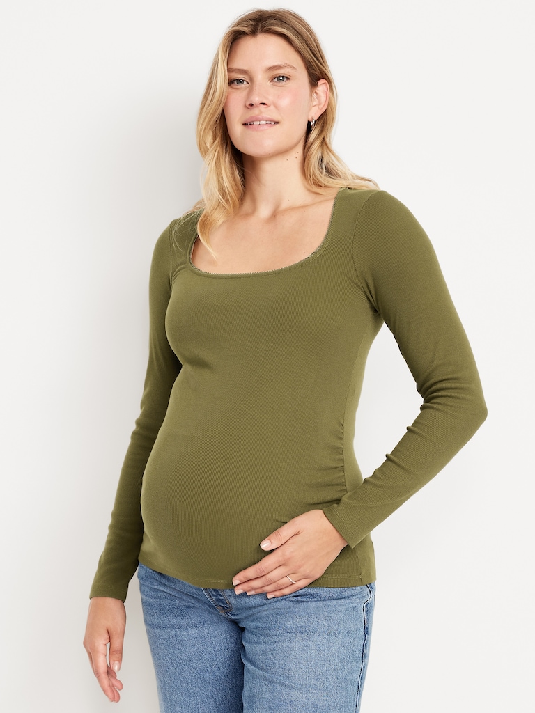 Maternity Long-Sleeve Trapeze-Neck T-Shirt