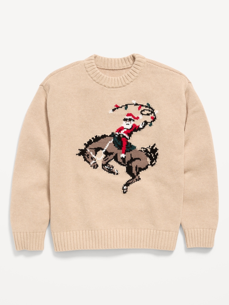 Oversized Crew-Neck Holiday Graphic Sweater for Boys