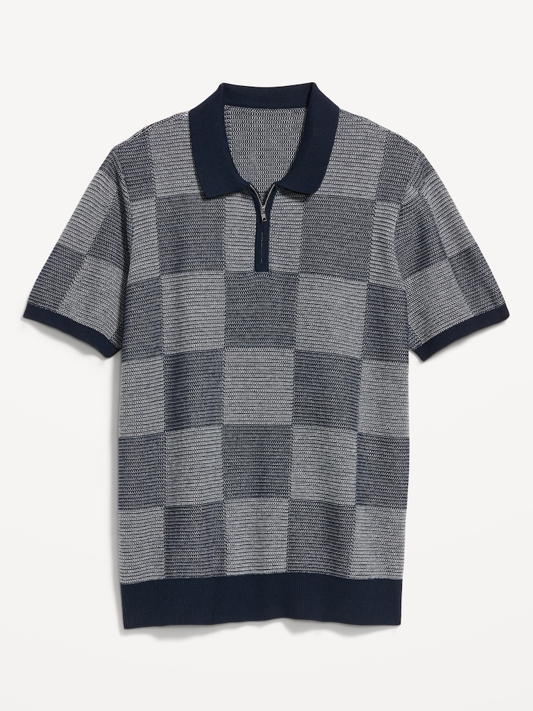 Quarter-Zip Check Polo Sweater