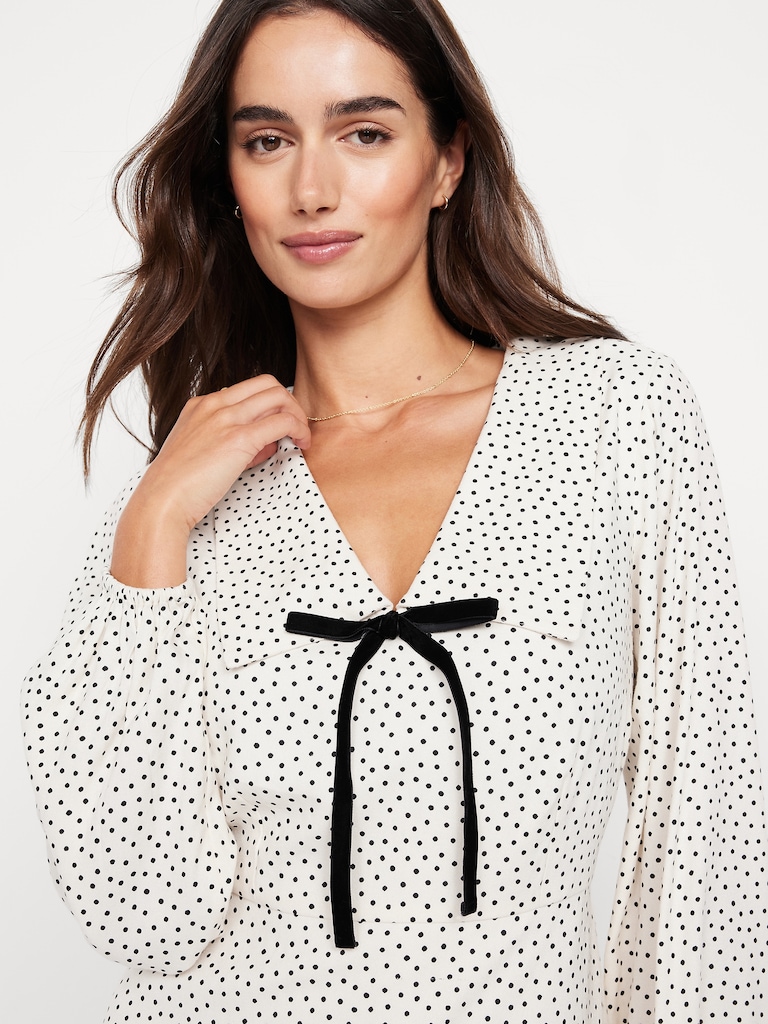 Fit & Flare Long-Sleeve Crepe Mini Dress