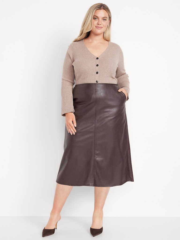 High-Waisted Faux-Leather Midi Skirt
