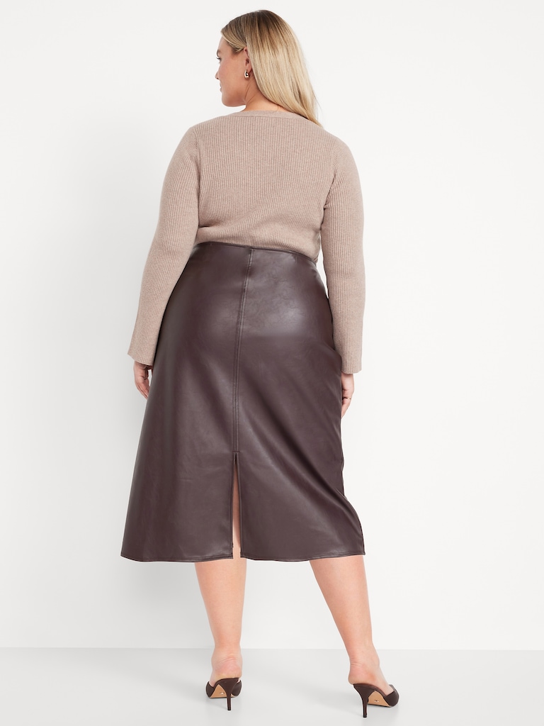 High-Waisted Faux-Leather Midi Skirt