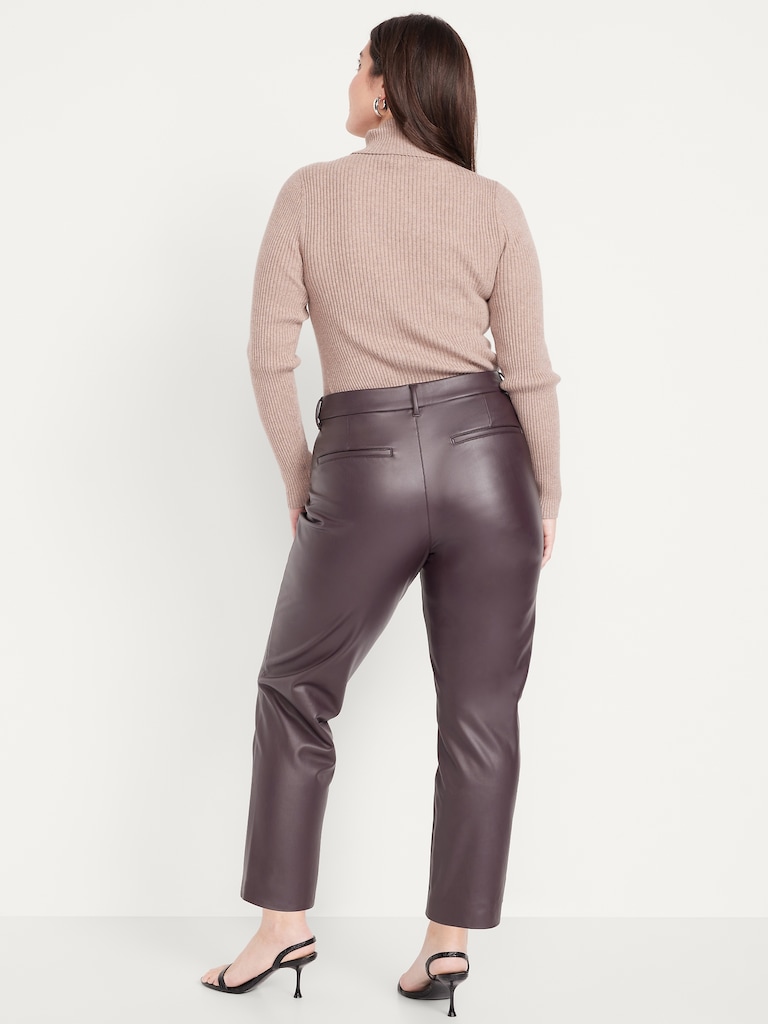 High-Waisted Faux-Leather Pixie Straight Pants