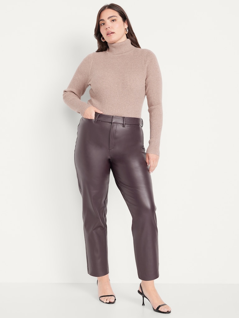 High-Waisted Faux-Leather Pixie Straight Pants