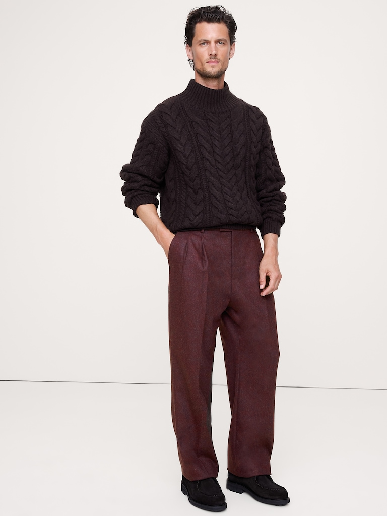 Straight Flannel Pleated Dress Pant