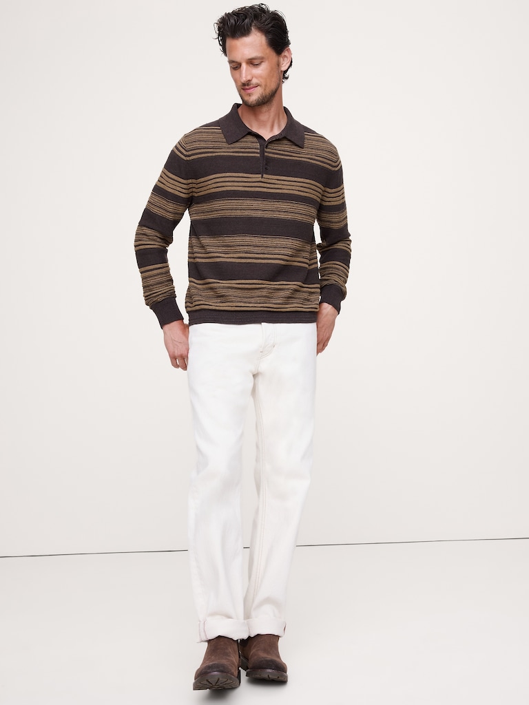 Stripe Cotton-Linen Sweater Polo
