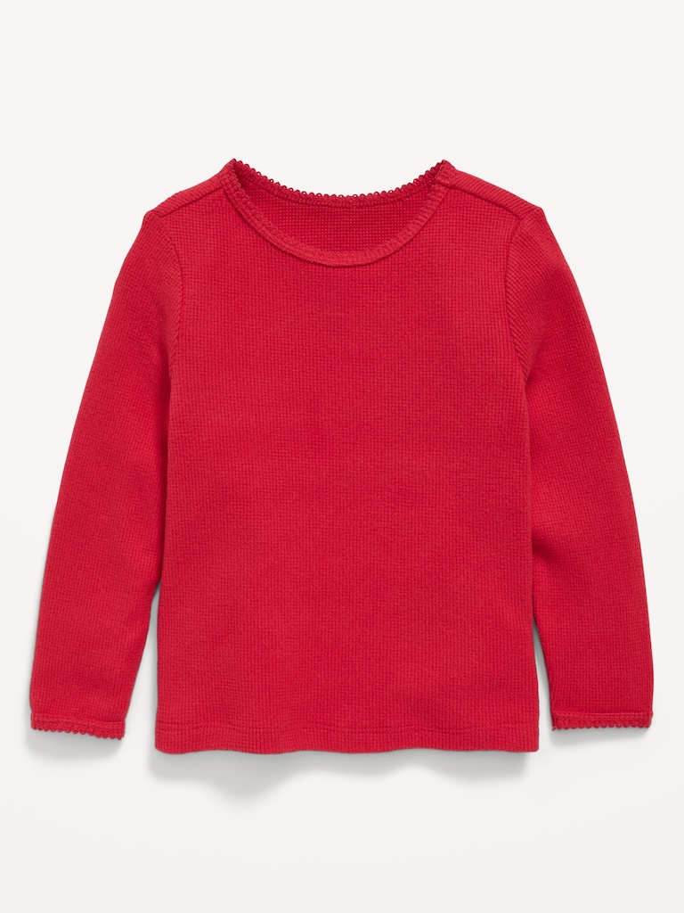 Cozy Long-Sleeve Waffle-Knit T-Shirt for Toddler Girls