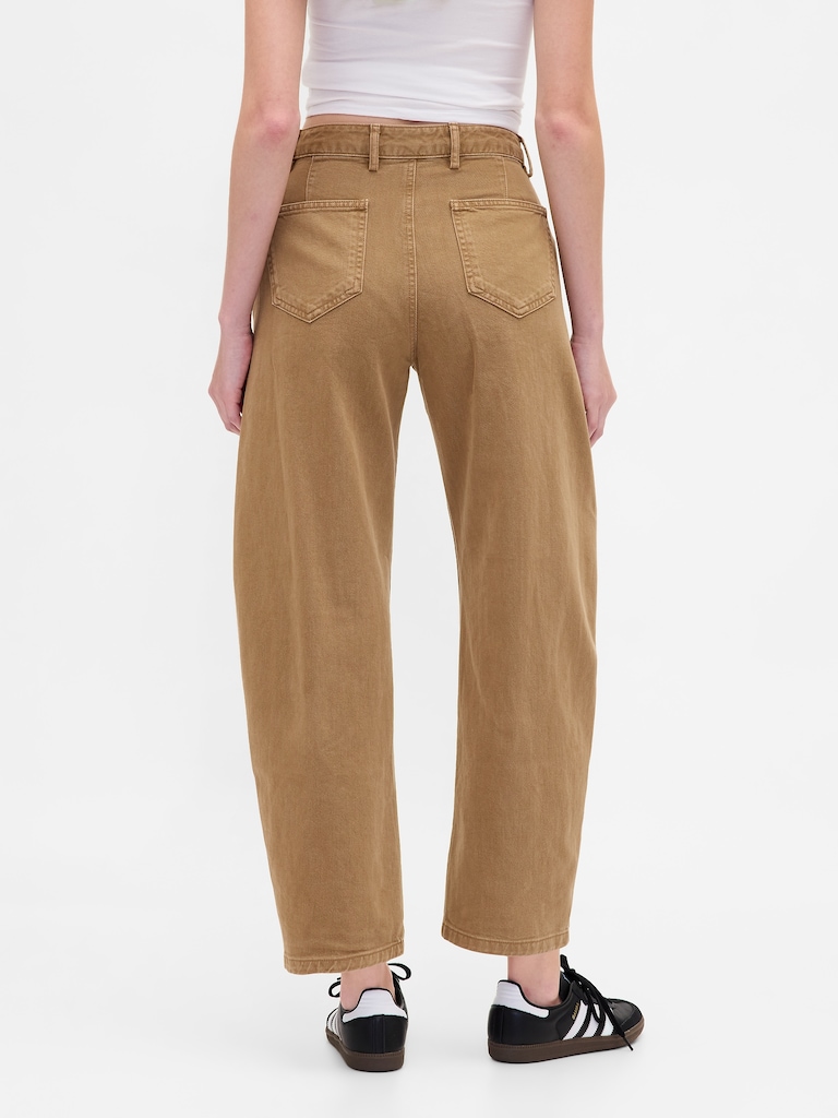 Mid Rise Twill Barrel Pants