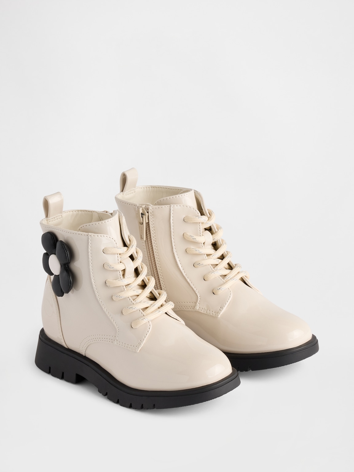 Toddler Vegan Leather Flower Lace-Up Boots