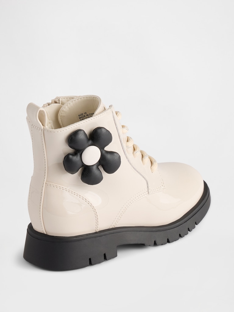 Toddler Vegan Leather Flower Lace-Up Boots