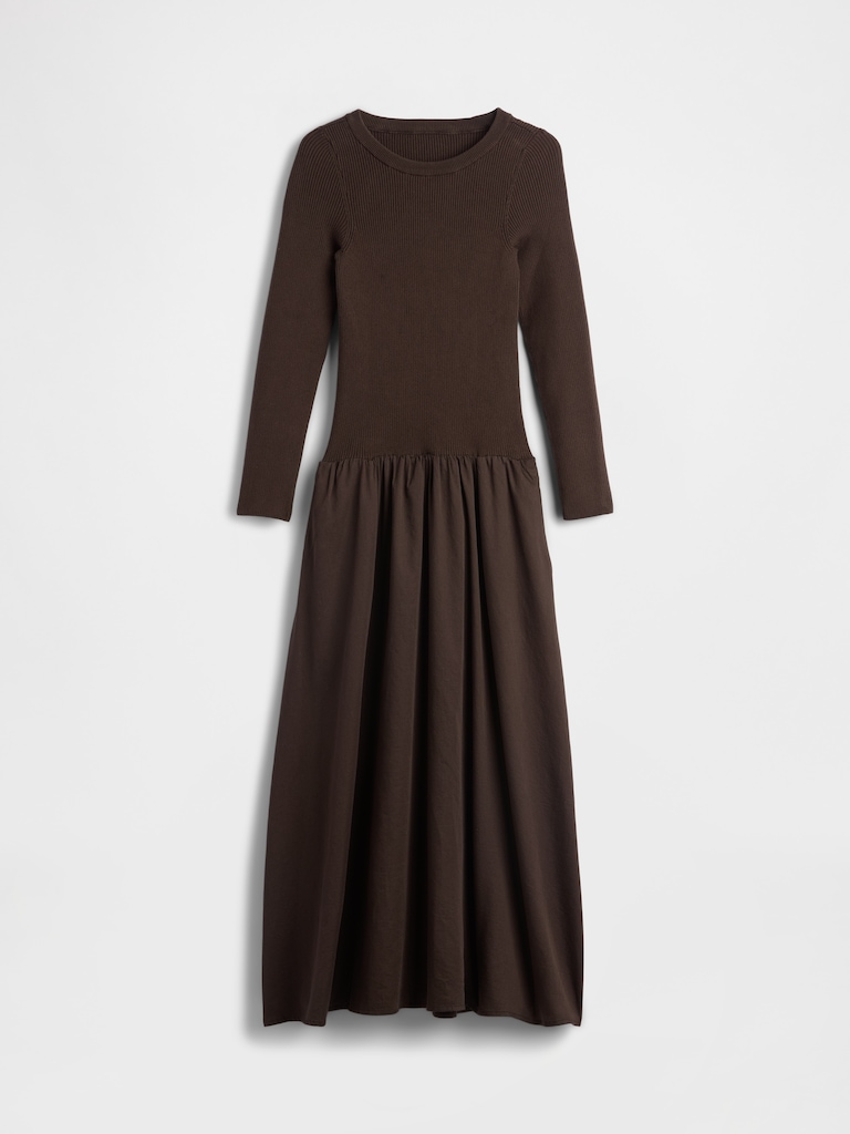 Mixed Media Drop-Waist Maxi Dress