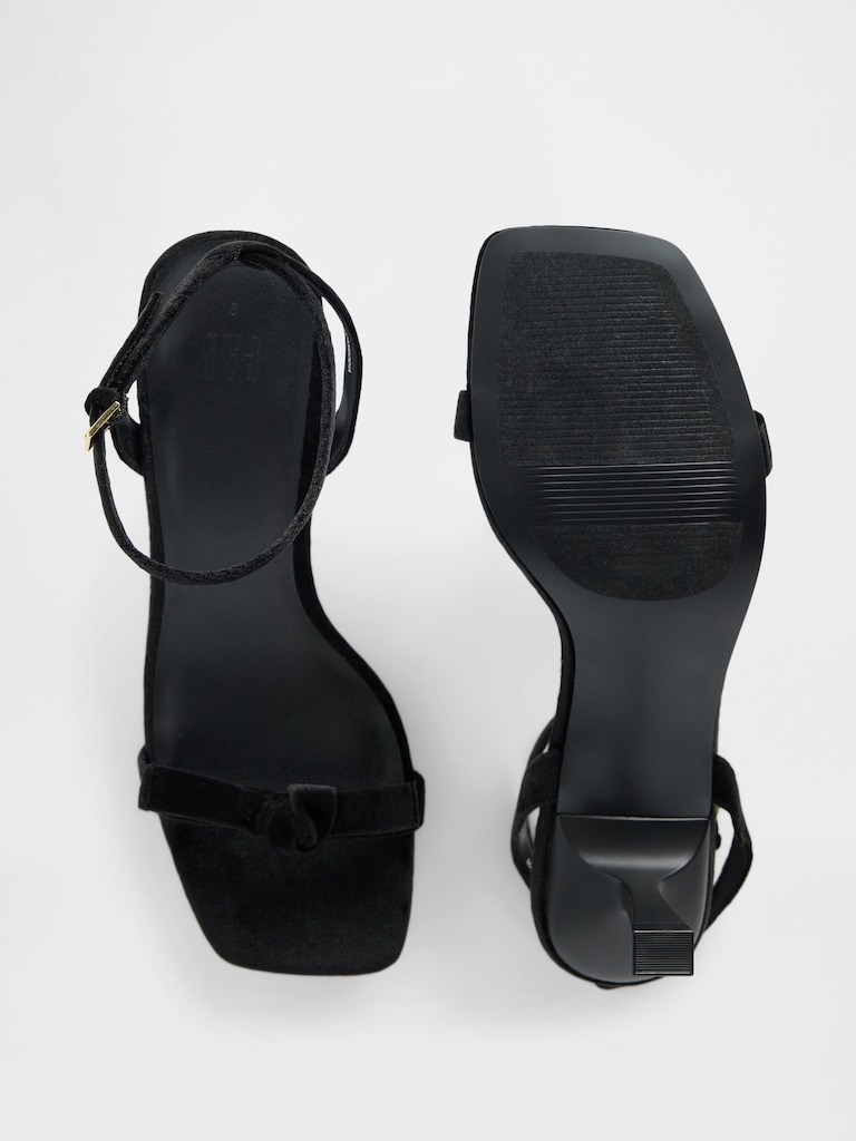 Velvet Bow Open-Toe Strappy Kitten Heels