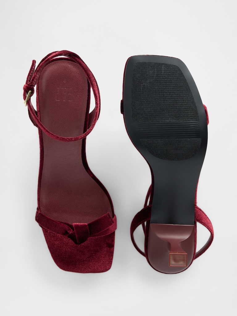 Velvet Bow Open-Toe Strappy Kitten Heels