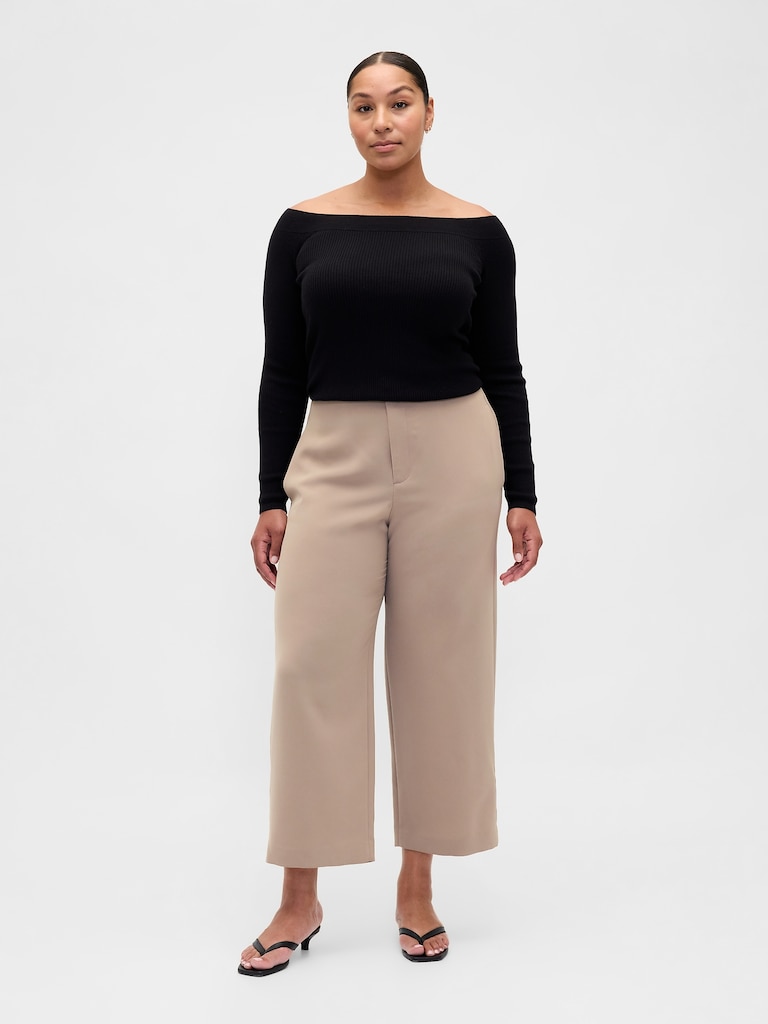High Rise Twill Straight Ankle Pants
