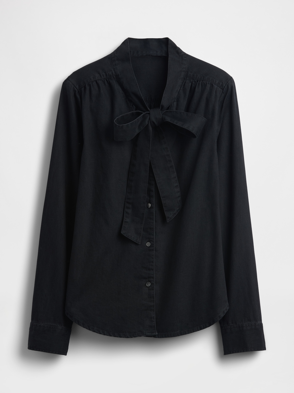 Denim Tie-Neck Shirt