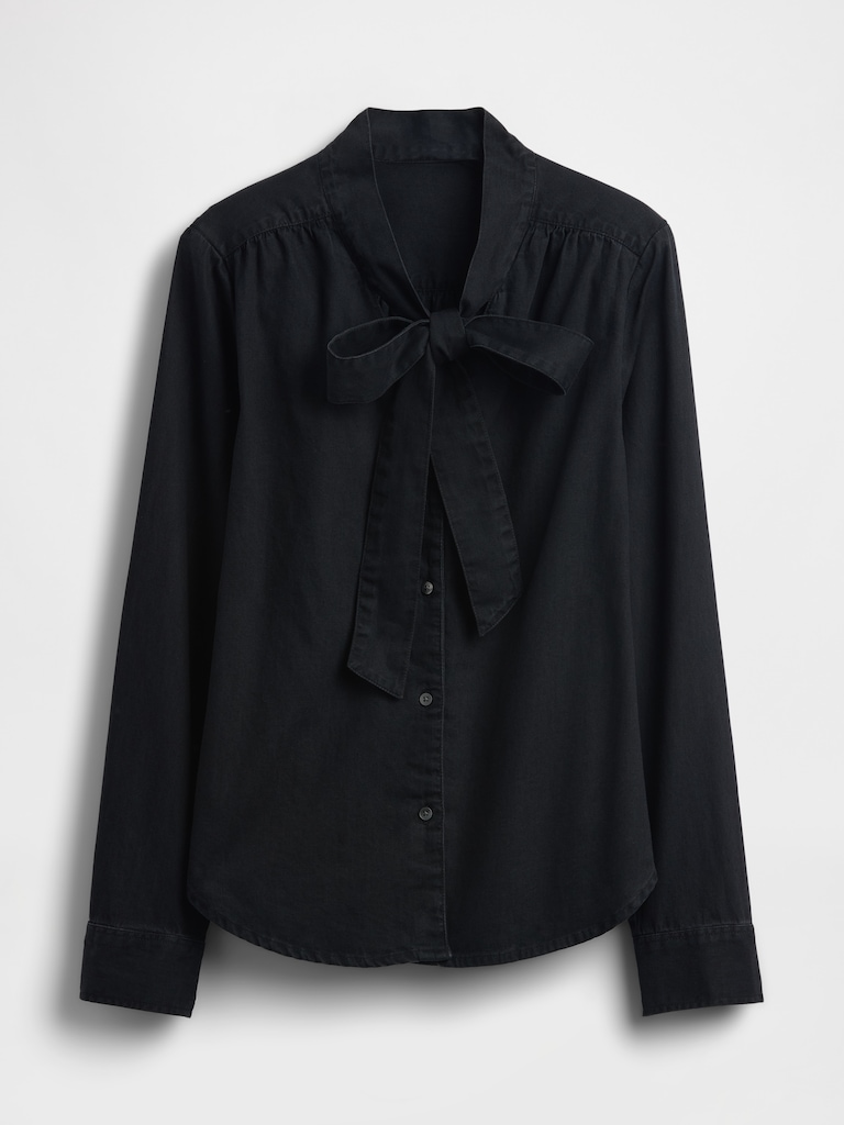 Denim Tie-Neck Shirt