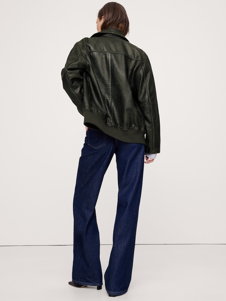 Oversized Distressed Leather Bomber Jacket