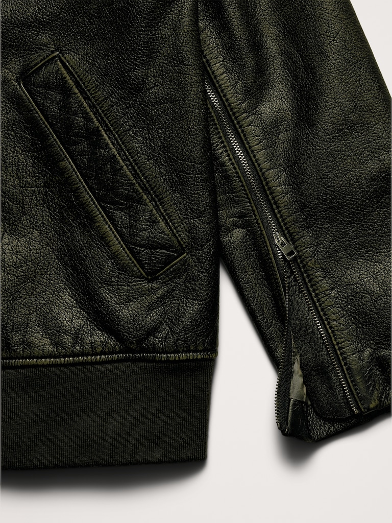 Oversized Distressed Leather Bomber Jacket