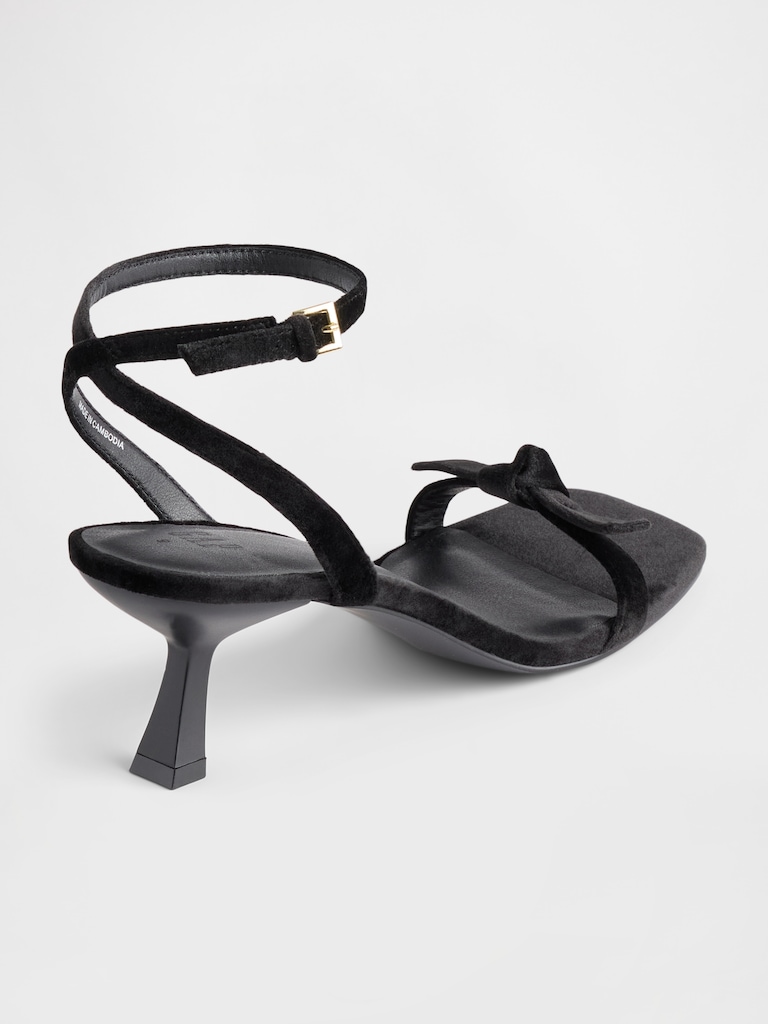 Velvet Bow Open-Toe Strappy Kitten Heels