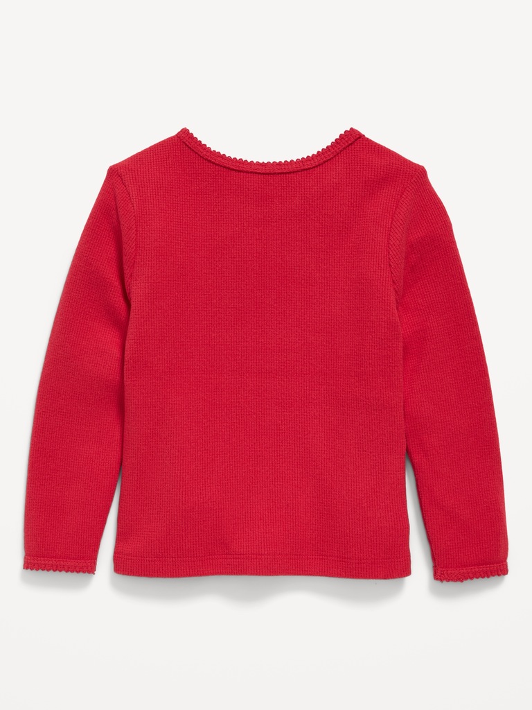 Cozy Long-Sleeve Waffle-Knit T-Shirt for Toddler Girls