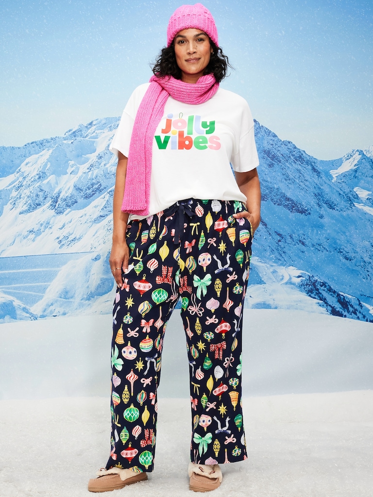 Mid-Rise Printed Flannel Pajama Pants for Women