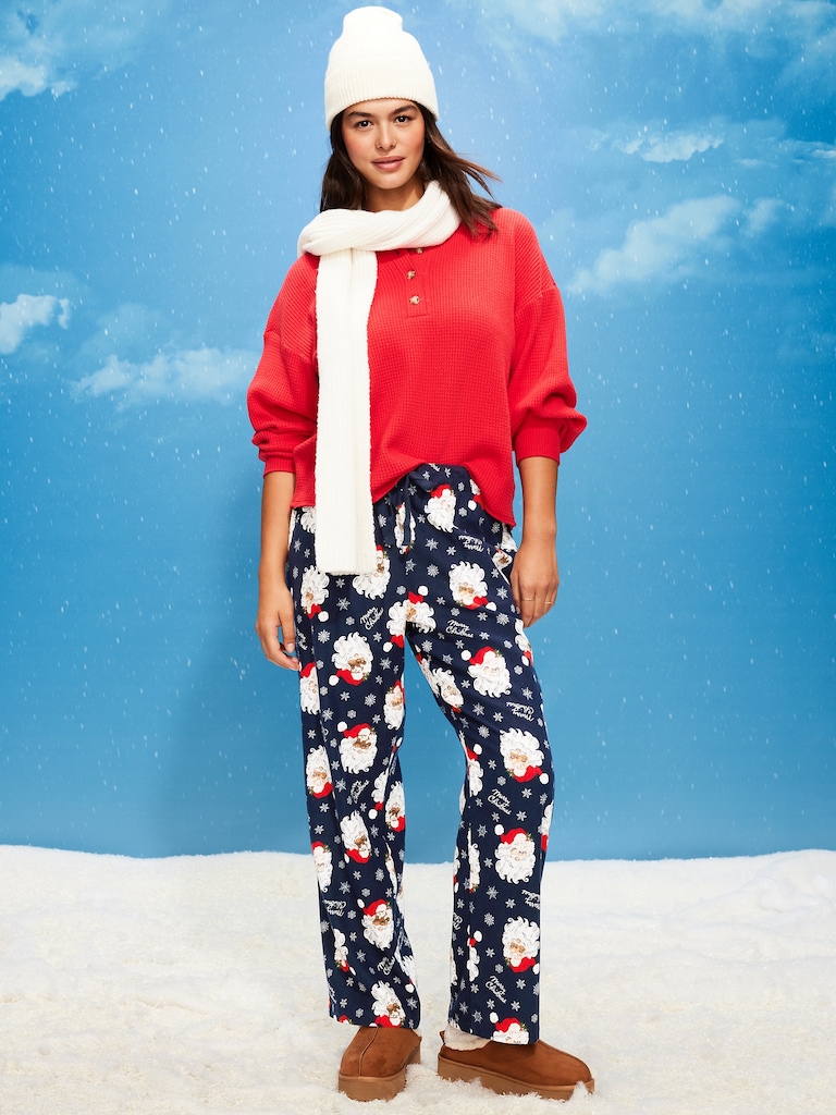 Mid-Rise Printed Flannel Pajama Pants for Women
