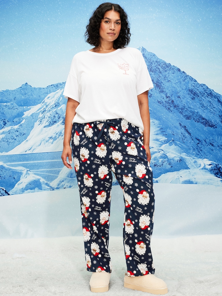 Mid-Rise Printed Flannel Pajama Pants for Women