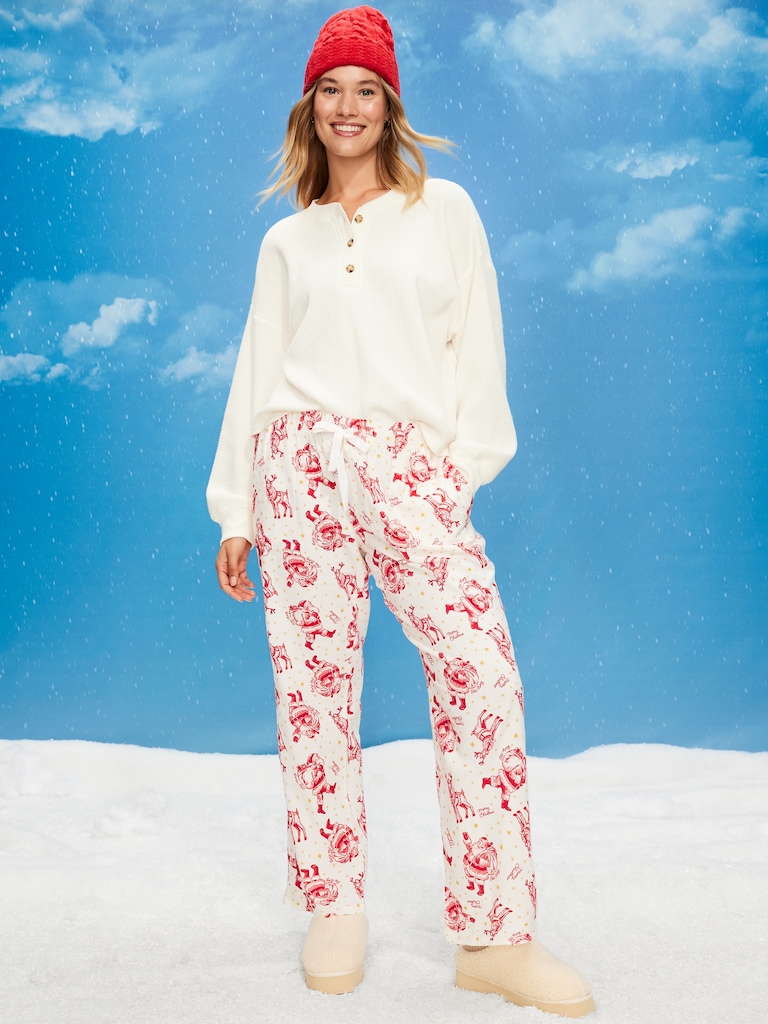 Mid-Rise Printed Flannel Pajama Pants for Women