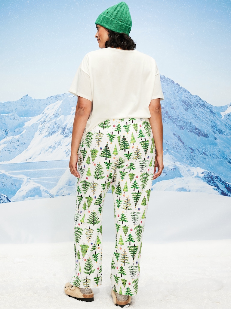 Mid-Rise Printed Flannel Pajama Pants for Women