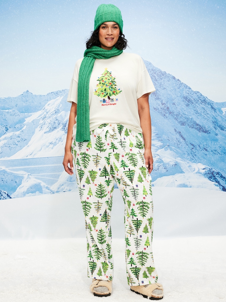 Mid-Rise Printed Flannel Pajama Pants for Women